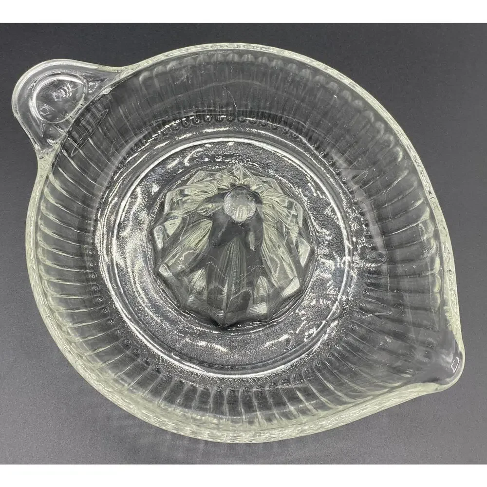 Vintage Clear Glass Citrus Juicer Reamer Handle Spout Ribbed Heavy Orange Lemon